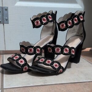 Limelight Black Heels with Pink Floral Design